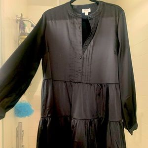 Black satin long sleeve dress